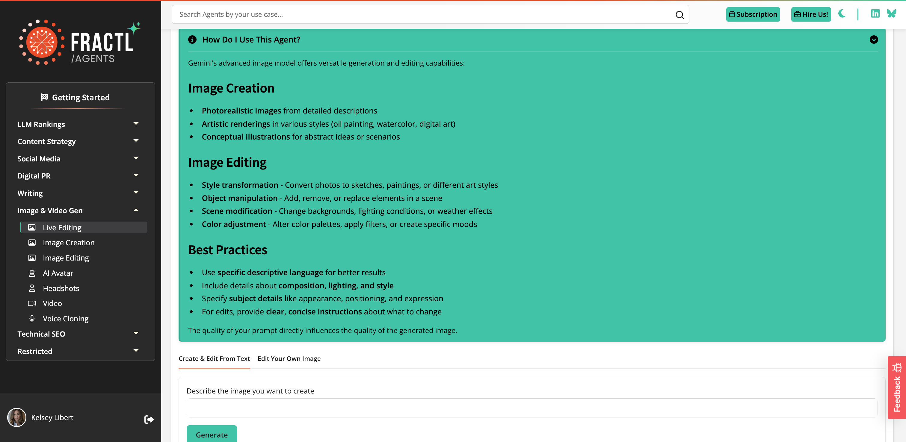 Live Editing Agent Interface